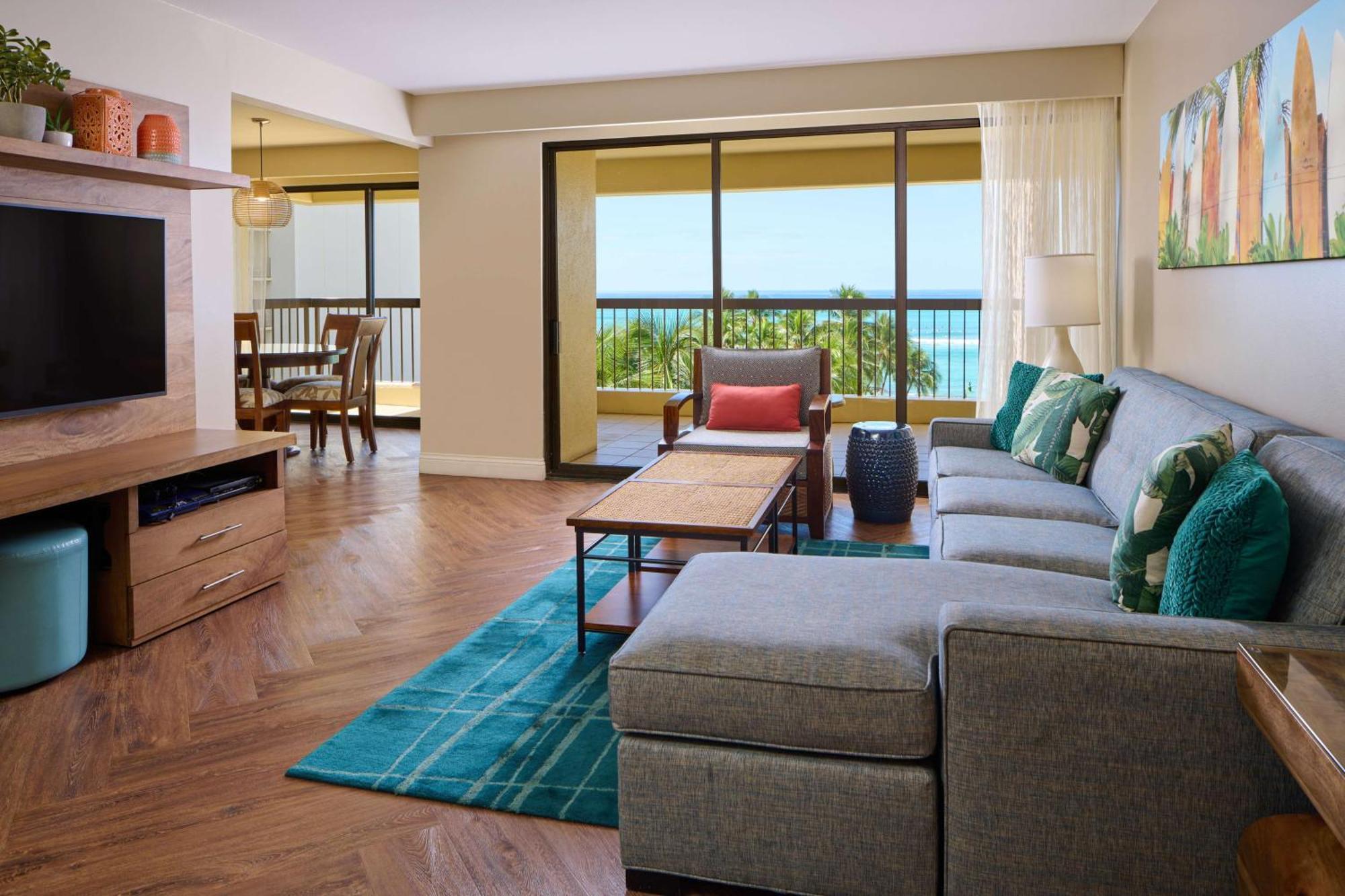 Aston Waikiki Beach Tower Honolulu Exterior photo Living room of a suite at the Sheraton Waikiki